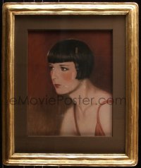 6w029 LOUISE BROOKS 26x31 framed original art 1920s beautiful pastel head & shoulders portrait!