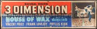 6w008 HOUSE OF WAX 3D paper banner 1953 art of monster & sexy girls kicking off the movie screen!