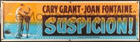 6w014 SUSPICION paper banner R1953 Alfred Hitchcock, art of Cary Grant & Joan Fontaine, very rare!