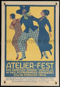 6w199 ATELIER-FEST 26x38 German special poster 1914 Otto von Kursell art of man dancing w/ ladies!