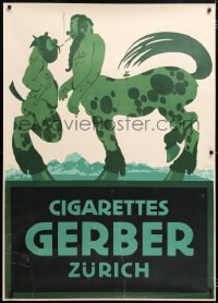 6w020 GERBER CIGARETTES 34x47 Swiss advertising poster 1900s Klinger art of centaur & satyr smoking!