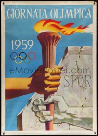 6w023 GIORNATA OLIMPICA 1959 39x55 Italian Olympic poster 1959 wonderful Gregori art of torch pass!