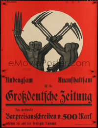 6w196 GROSSDEUTSCHE ZEITUNG 36x47 German advertising poster 1924 Murr art of men making swastika!
