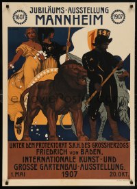 6w188 JUBILAUMS-AUSSTELLUNG MANNHEIM 27x37 German special poster 1906 Groh art of lion & chariot!