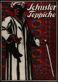 6w021 SCHUSTER TEPPICHE 36x51 Swiss advertising poster 1917 Schaupp art of man with carpet, rare!