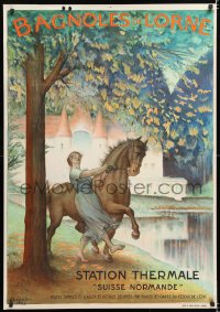 6w193 BAGNOLES DE L'ORNE 29x41 French travel poster 1922 Charles Leandre art of woman taming horse!