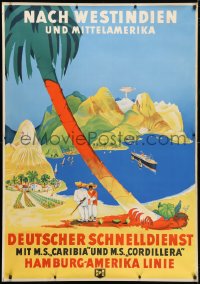 6w018 HAMBURG AMERICA LINE 33x47 German travel poster 1937 Albert Fuss art, West Indies, very rare!