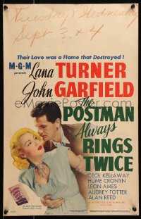 6w057 POSTMAN ALWAYS RINGS TWICE WC 1946 John Garfield, Lana Turner, James M. Cain, ultra rare!