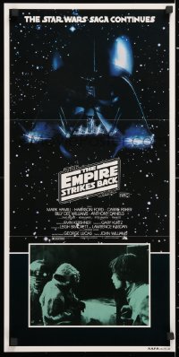 6x126 EMPIRE STRIKES BACK Aust daybill 1980 Darth Vader helmet in space + inset image of Yoda & Luke!