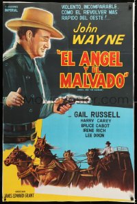 6y002 ANGEL & THE BADMAN Argentinean R1950s different art of cowboy John Wayne w/gun over stagecoach!