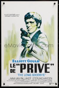 6y108 LONG GOODBYE Belgian 1974 artwork of Elliott Gould as Philip Marlowe with gun, film noir!