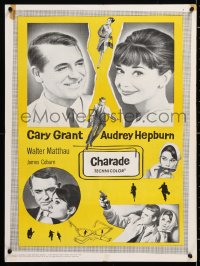 6y017 CHARADE Canadian 1963 art of tough Cary Grant & sexy Audrey Hepburn, completely different!