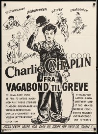 6y021 CHARLIE CHAPLIN FRA VAGABOND TIL GREVE Danish 1960s art of Charlie Chaplin by Wenzel!