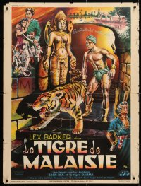 6y802 BLACK DEVILS OF KALI French 24x31 1954 striking art of Lex Barker, tiger & sexy Carla Calo!