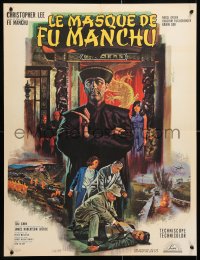 6y823 FACE OF FU MANCHU French 24x31 1966 great art of Asian villain Christopher Lee by Mascii!