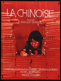 6y846 LA CHINOISE French 22x30 1967 Jean-Luc Godard, close up of Juliet Berto pointing gun!