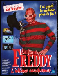 6y927 FREDDY'S DEAD French 16x21 1992 wacky image of Englund as Freddy Krueger with 3D glasses!