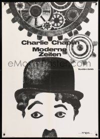 6y293 MODERN TIMES German R1970s great artwork of Charlie Chaplin under giant gears!