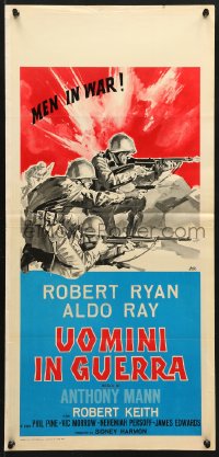 6y611 MEN IN WAR Italian locandina R1960s art of Robert Ryan pointing gun at Aldo Ray, Korean War!