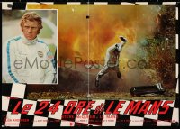 6y656 LE MANS Italian 18x26 pbusta 1971 close up of race car driver Steve McQueen, explosion!