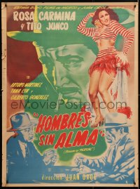 6y044 HOMBRES SIN ALMA Mexican poster 1951 Yanez artwork of sexy Rosa Carmina, Tito Junco!