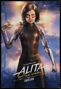 6z520 ALITA: BATTLE ANGEL style B int'l teaser DS 1sh 2019 image of the CGI character with sword & cast!
