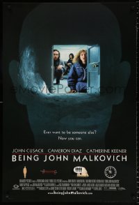 6z556 BEING JOHN MALKOVICH DS 1sh 1999 Spike Jonze directed, John Cusack, Diaz, wacky door in head!