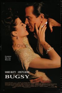 6z574 BUGSY int'l 1sh 1991 close-up of Warren Beatty embracing Annette Bening!
