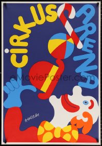 6z002 CIRKUS ARENA 27x39 Danish circus poster 1974 Per Arnoldi artwork of clown!