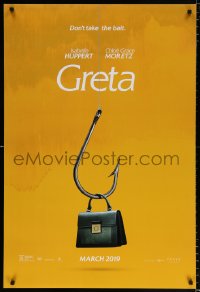 6z680 GRETA teaser DS 1sh 2019 Huppert in the title role as Greta Hideg, hook through purse!