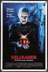 6z695 HELLRAISER 1sh 1987 Clive Barker horror, great image of Pinhead, he'll tear your soul apart!