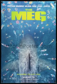 6z775 MEG teaser DS 1sh 2018 image of giant megalodon and terrified swimmers, pleased to eat you!