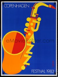 6z058 COPENHAGEN JAZZ FESTIVAL 1983 24x32 Danish music poster 1983 Per Arnoldi art of saxophone!