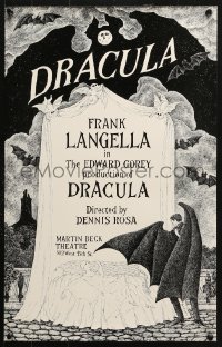 6z155 DRACULA 14x22 stage poster 1977 cool vampire horror art by producer Edward Gorey!