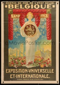 6z389 EXPOSITION UNIVERSELLE ET INTERNATIONALE 26x37 Belgian special poster 1913 art by Cornelis!