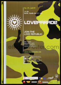 6z066 LOVE PARADE 2-sided 23x33 German music poster 2001 rock concert turned tragic, cool art!