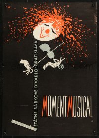 6z070 MOMENT MUSICAL 17x23 Czech music poster 1967 wild art of a violinist w/splattered red hair!