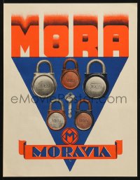 6z092 MORA MORAVIA 9x12 Czech advertising poster 1930s great art of 5 locks and key!