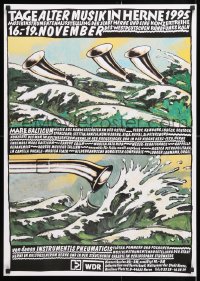 6z074 TAGE ALTER MUSIK IN HERNE 1995 23x33 German music poster 1995 art of horns in/over the ocean!