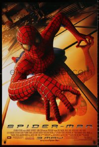 6z889 SPIDER-MAN advance 1sh 2002 Tobey Maguire climbing building, Sam Raimi, Marvel Comics!