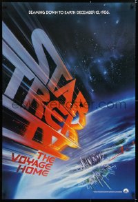 6z898 STAR TREK IV teaser 1sh 1986 Leonard Nimoy, art of title racing towards Earth by Bob Peak!