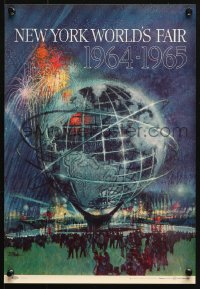 6z214 NEW YORK WORLD'S FAIR 11x16 travel poster 1961 art of the Unisphere & fireworks by Bob Peak!