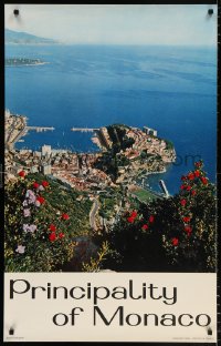 6z218 PRINCIPALITY OF MONACO 24x39 French travel poster 1960s the city from the upper Corniche!