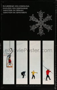 6z228 WINTER IN SPAIN 24x39 Spanish travel poster 1976 people enjoying the snow!