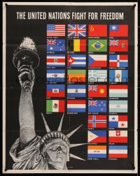 6z041 UNITED NATIONS FIGHT FOR FREEDOM 22x28 WWII war poster 1942 Lady Liberty & flags by Broder!
