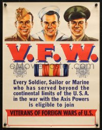6z042 V.F.W. 15x19 WWII war poster 1940s Veterans of Foreign Wars, Syd Cockell art!