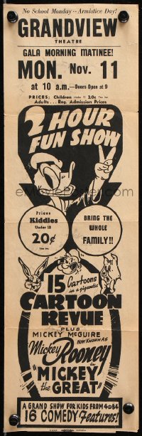 7a004 2 HOUR FUN SHOW herald 1940s Donald Duck, 15 cartoons in a cartoon revue + Mickey McGuire!