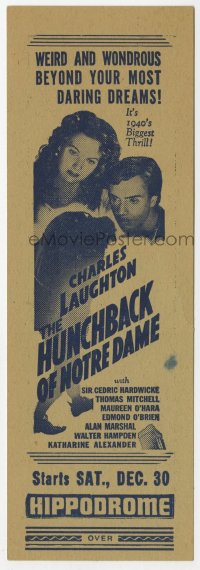 7a061 HUNCHBACK OF NOTRE DAME local theater herald 1939 Charles Laughton & Maureen O'Hara classic!