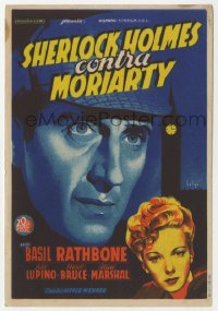 7a440 ADVENTURES OF SHERLOCK HOLMES Spanish herald 1940 Soligo art of Basil Rathbone & Ida Lupino!