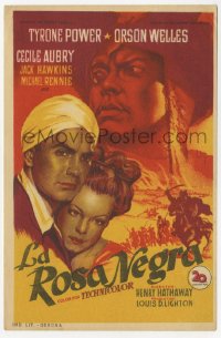7a467 BLACK ROSE Spanish herald 1950 Soligo art of Tyrone Power, Orson Welles & Cecile Aubry!